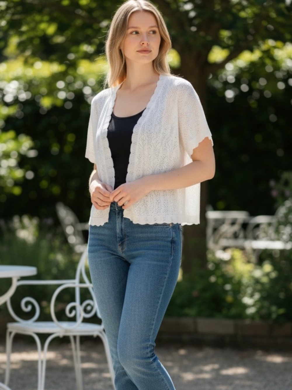 ELEMENTZ: WHITE Knit Cardigan/Shrug, , VINTAGE,size M/.